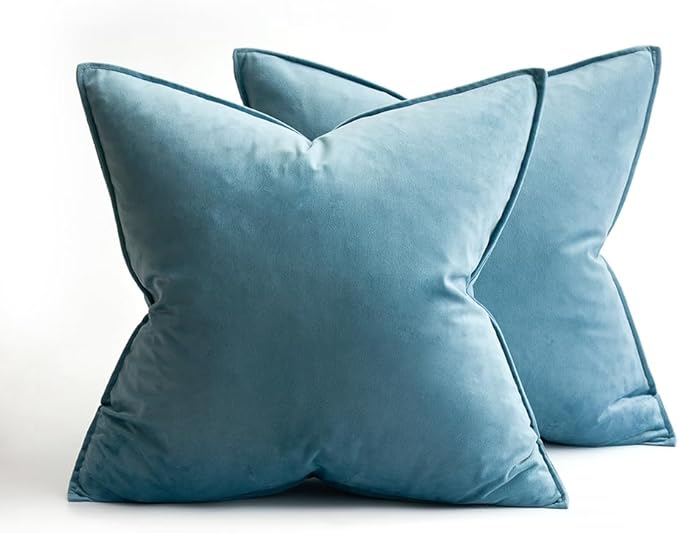 MIULEE Light Blue Velvet Throw Pillow Covers 18x18 Soft Summer Coastal Decorative Solid Square Cushion Cases Pack of 2 Modern Luxury Home Decor for Couch, Sofa, Bedroom