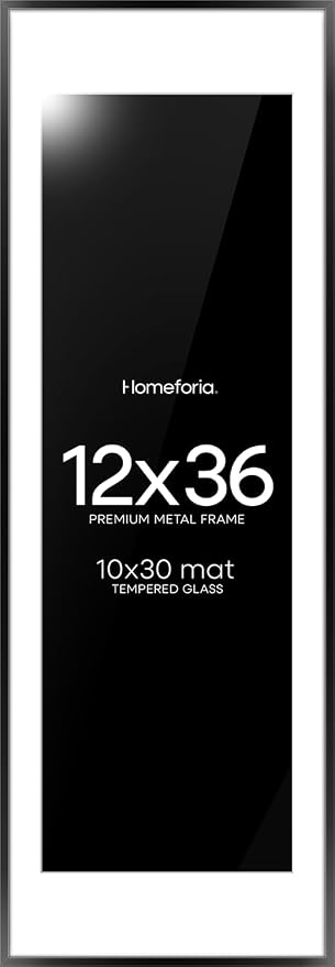 Homeforia 12x36 Picture Frame Black, High End Metal 12x36 Poster Frames with Mat 10x30 for Photo, 12 x 36 Black Frame Matted to 10 by 30 Art, 36x12 Panoramic Frames, Tempered Glass, Wall Kit, Set of 3