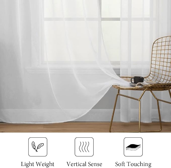 MIULEE 2 Panels Solid Color White Sheer Window Curtains Elegant Window Voile Panels/Drapes/Treatment for Bedroom Living Room (54 X 102 Inches White)