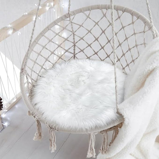 15.7 Inch Mini Small Fur Rug Round, White Plush Fluffy Mini Sheepskin Rug Circle for Chair Dorm Small Fuzzy Round Carpet for Nail Desk 1.3Ft Size Fit for Photo Props Background