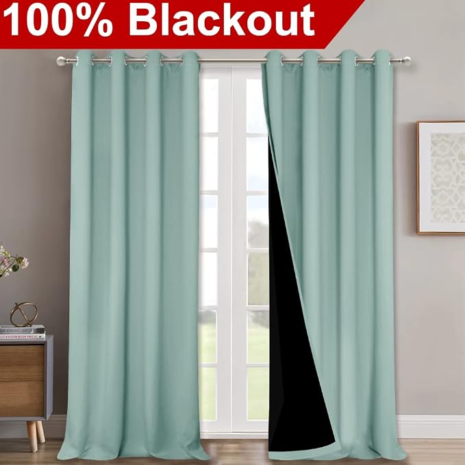NICETOWN Full Shading Curtains for Windows, Super Heavy-Duty Black Lined Blackout Curtains for Bedroom, Privacy Assured Window Treatment (Aqua Blue, Pack of 2, 52 inches W x 95 inches L)