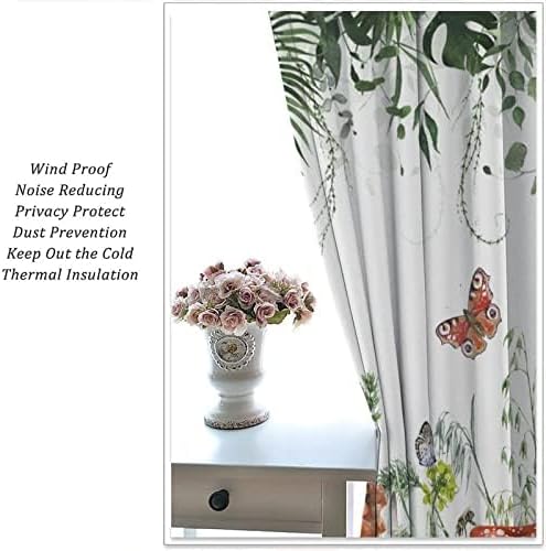 Red Mushroom Curtains,Boho Green Plant Butterfly Bee Wildflower Window Drapes,Summer Eucalyptus Leaf Tropical Vintage Window Treatment for Living Room Bedroom Cafe Kitchen 42x63in