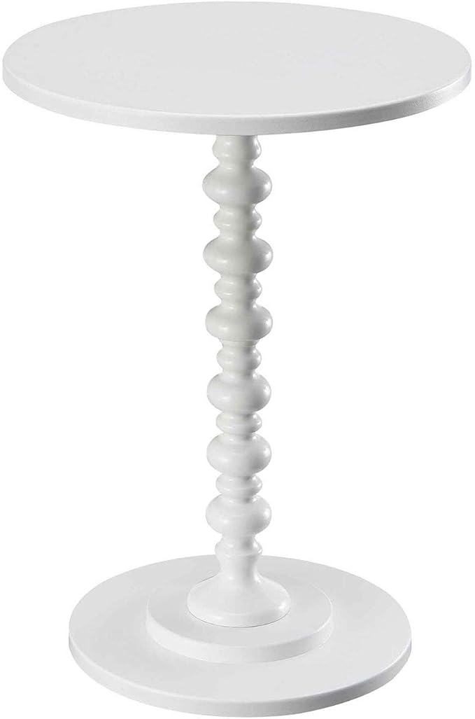 Convenience Concepts Palm Beach Spindle Table 17.75" - Traditional Round End Table for Living Room, Turned Solid Wood Side Table, Classic Display Pedestal Table, White
