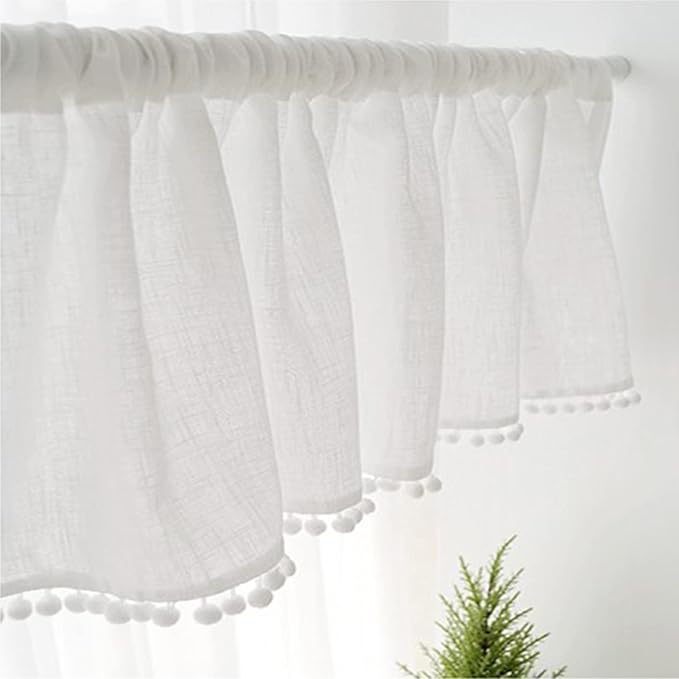 White Linen Tier Curtains, Kitchen Cafe Tier Curtain,Short Window Curtains Rod Pocket Small Curtains, Voile Panels Sheer Valance Divider Curtains,1pc (Size : W 150cm*H 50cm)