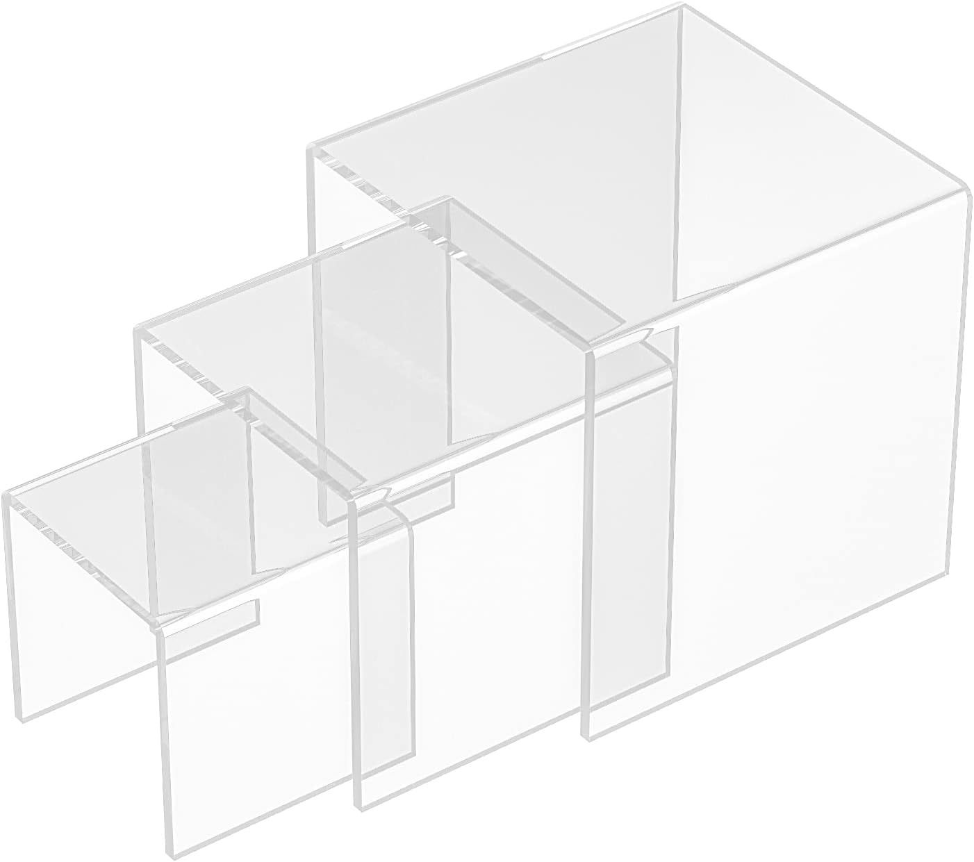 Square Acrylic Display Risers 3pcs, Clear Showcase Shelves for Collectibles, Funko Pop Figures, Perfumes, Cupcake, Candy Dessert - 3''x4''x5''