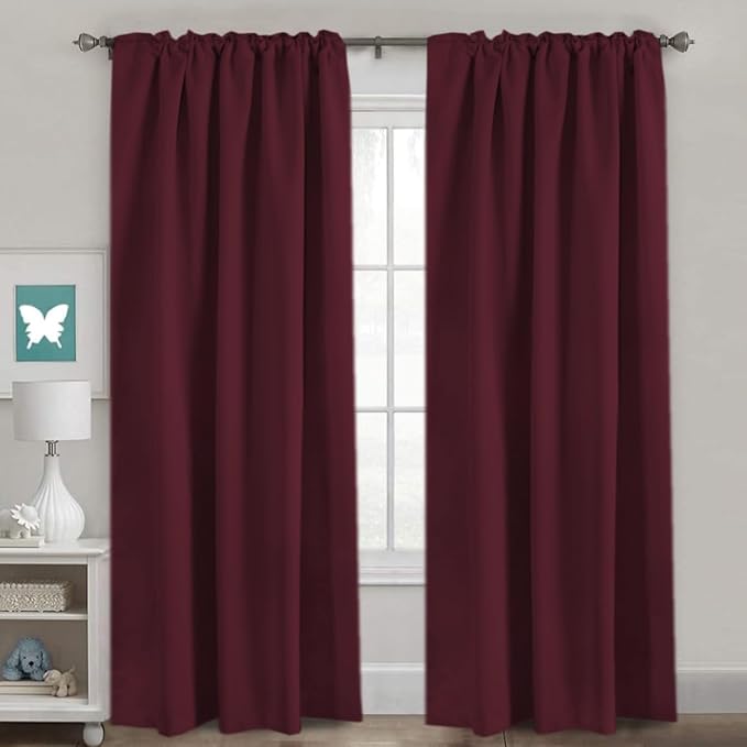 H.VERSAILTEX Christmas Blackout Curtains Thermal Insulated Window Treatment Panels Blackout Drapes for Living Room Back Tab/Rod Pocket Bedroom Draperies, 52 x 96 Inch, Burgundy Red, 2 Panels