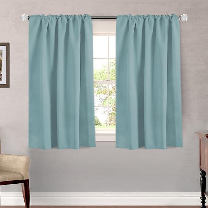 H.VERSAILTEX Blackout Curtains Thermal Insulated Window Treatment Panels Room Darkening Blackout Drapes for Living Room Back Tab/Rod Pocket Bedroom Draperies (2 Panels, Mineral Blue, 52 x 54 Inch)