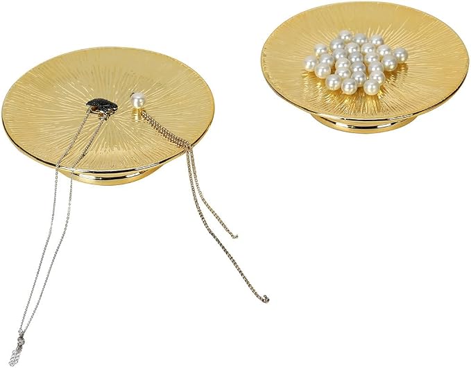 Ceramic Gold Candle Holders Set 2 Modern Pillar Candle Stand Candle plate Table Centerpiece Jewelry dish golden Tray riser display stand for Home,Dinning,Party,Wedding,Birthday,Anniversary Decorations