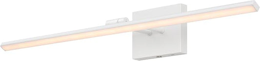 JONATHAN Y 28" White Modern Rechargeable LED Swivel Picture Light, Dimmable Cordless Wall Sconce with Touch Sensor, Wireless Art Lighting for Gallery Mirror Bedroom (JYL7163B)