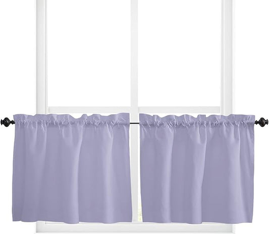 24 Inch Long Tier Curtains for Kitchen, Solid Color Medium Purple Bathroom Window Curtains Rod Pocket Short Curtains Window Treatment Tiers for Living Room Farmhouse 2 Panels
