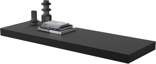 Large Floating Shelves for Wall Set of 1 Wooden Wall Shelves 24 in x 12.75 in x 2 in Room Decor Long Shelf with Invisible Wall Mount Bracket for Bedroom Kitchen Living Room Black