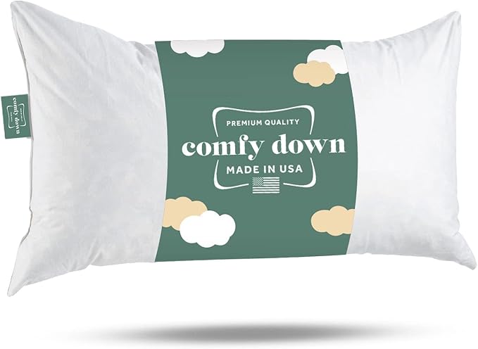 ComfyDown 14x20 Throw Pillow Insert, Down & Feather Fill, 100% Cotton Cover, Made in USA – Premium Soft Lumbar Decorative Pillow Form Sham Stuffer for Bed, Sofa & Couch