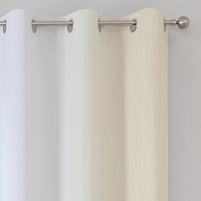 Estelar Textiler Beige and Greyish White Ombre Blackout Curtains 45 Inch Length 2 Panels, Full Room Darkening Gradient Drapes for Bedroom, Thermal Insulated Grommet Short Curtains for Bathroom,42Wx45L