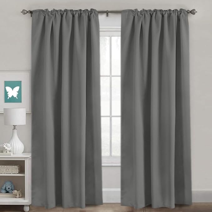 H.VERSAILTEX Blackout Curtains Thermal Insulated Window Treatment Panels Room Darkening Blackout Drapes for Living Room Back Tab/Rod Pocket Bedroom Draperies, 52 x 96 Inch, Bluish Gray, 2 Panels