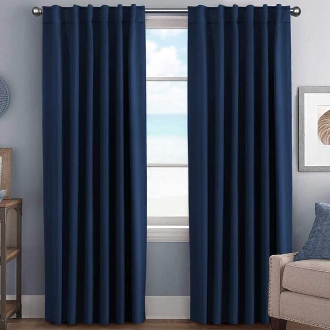 H.VERSAILTEX Back Tab Navy Blackout Curtains 90 Inch Long for Bedroom/Living, Rod Pocket Room Darkening Thermal Insulated Black Out Drapes, 52 x 90 Inch, Navy Blue, 2 Panels