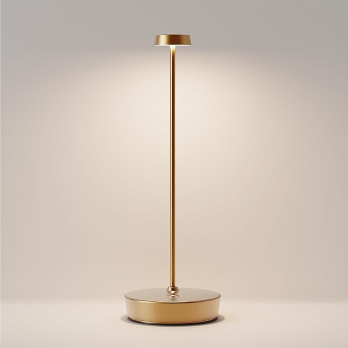 Cordless LED Table Lamp，Rechargeable Battery Desk Lamps, 3 Color Stepless Dimmable Metal Battery Table Lamps, Portable Table Light for Indoor/Outdoor/Restaurants/Bedroom/Bar