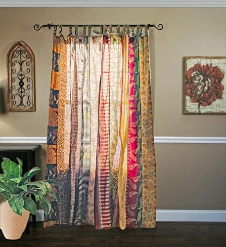 Rajbhoomi Assorted Sari Colorful Curtains Light-Filtering – Boho Curtains, Bed Canopy Panel, Tapestry or Window Treatment Multi Color (84 X 43 Inches)
