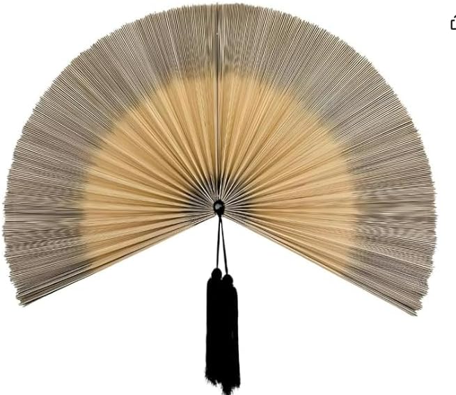 SUCHUBU Bamboo Wall Fan, 40" Brown & White Handwoven Decor Large Japanese Hanging Fan, Traditional Asian Wall Art, Rustic Bohemian Decor, Hook Strap Included (Whitebrown, Medium)