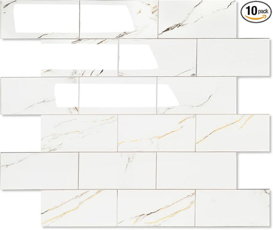 2026 New Upgrade Peel and Stick Backsplash Tile, Peel and Stick 11.34" X 11.57" Wall Tile for Kitchen, Bathroom, Fireplace, Laundry (Polished Carat Gold, 10 Packs)
