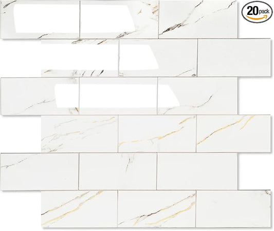 2026 New Upgrade Peel and Stick Backsplash Tile, Peel and Stick 11.34" X 11.57" Wall Tile for Kitchen, Bathroom, Fireplace, Laundry (Polished Carat Gold, 20 Packs)