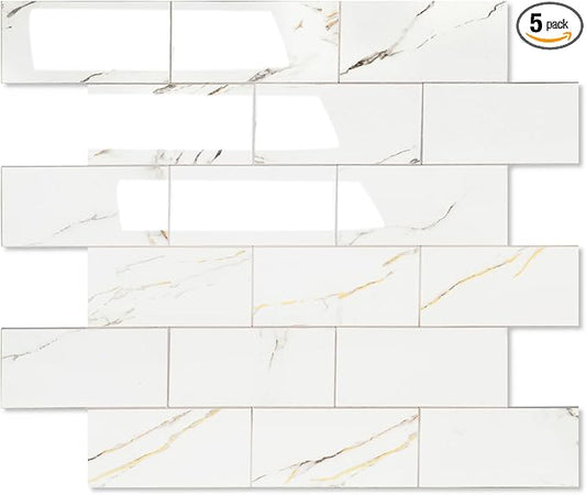2026 New Upgrade Peel and Stick Backsplash Tile, Peel and Stick 11.34" X 11.57" Wall Tile for Kitchen, Bathroom, Fireplace, Laundry (Polished Carat Gold, 5 Packs)