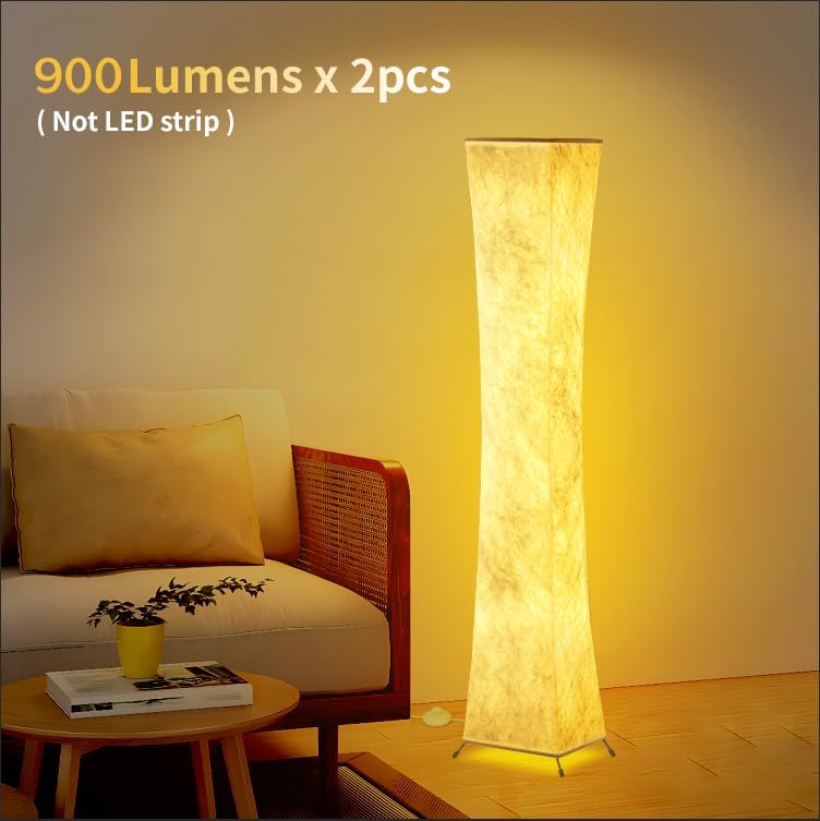 BLUEYE Floor Lamp,1800Lumens,RGBW 2700K-6500K,Remote Control,2 X 80W Equivalent,E26 Base,Color Changing Standing Lamp for Living Room Bedroom,Duppon Paper,60in