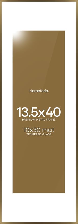 Homeforia 13.5x40 Panoramic Frame Bronze, High End Metal 13.5x40 Brass Picture Frames with Mat 10x30 Photo, 13.5 x 40 Poster Frame Matted to 10 by 30, 40x13.5 Frame, Tempered Glass, Wall Kit, Set of 3