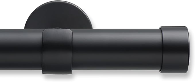 MODE Cambria® Designer Series - Premium 7 foot Custom Curtain Rod - 1-1/8 inch Large Diameter - Non-Adjustable for a Seamless Look - Premium Designer Brackets and End Caps - Satin Black Finish