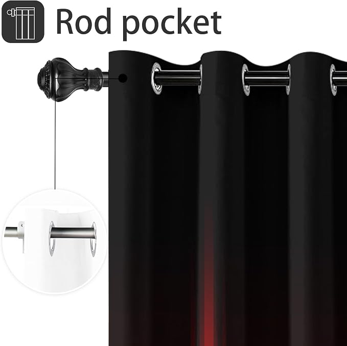 Coxila Red and Black Ombre Curtains, Gothic Room Darkening Window Drapes for Bedroom Living Room, Two Tone Dark Decor, 42x63 Inch 2 Panels with Grommet