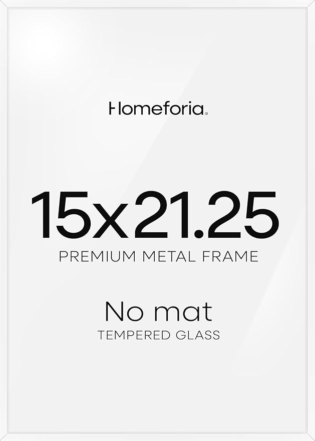 Homeforia 15x21.25 White Puzzle Frame, High End Metal 15 x 21.25 Picture Frames without Mat, 21.25x15 Thin White Poster Frames for Wall, 15by21.25 Puzzle Photo Frames, Tempered Glass, Wall Kit, Set of 2