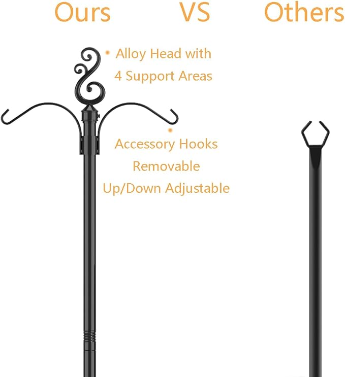 10 Ft Height 1 Inch Diameter String Light Poles StringLight Stand with Hooks Metal Poles for Outside Patio Yard Garden Backyard (10Ft Pole with Hooks, 2)