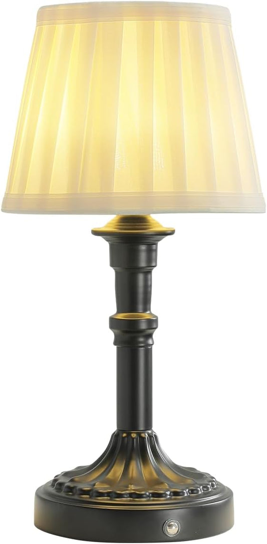 Cordless Table Lamp,Portable Fabric Shade LED Des Lamps,5200mAh Battery Operated,3 Color Stepless Dimming Up,for Restaurant, Bedroom, Camping, Bar, Coffee Shop, Night Light (Black)