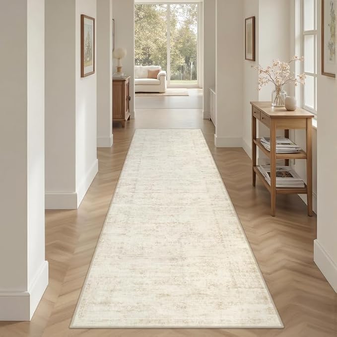 2'6''x8' Hallway Washable Runner Rug: Vintage Boho Neutral Kitchen Rug Soft Small Area Rug Indoor Floor Non-Slip Low Pile Carpet for Farmhouse Entryway Laundry Bathroom Bedroom Beside Rugs Retro Beige