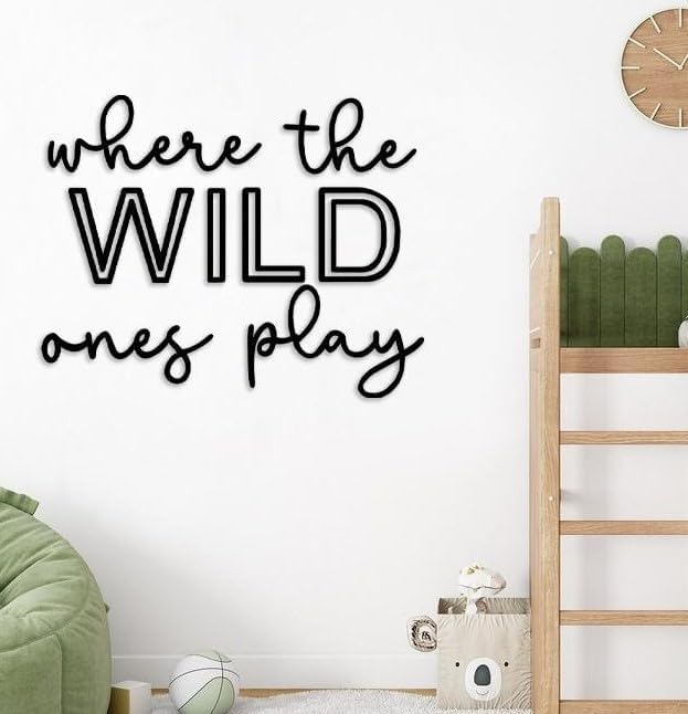 Playroom Wall Decor, 40“ XXL Where The Wild Ones Play Nursery Sign Wooden Wall Art Decoration for Kids Toddler Room Decor Boys and Girls Home Bedroom Word Sign (Acrylic - Black)