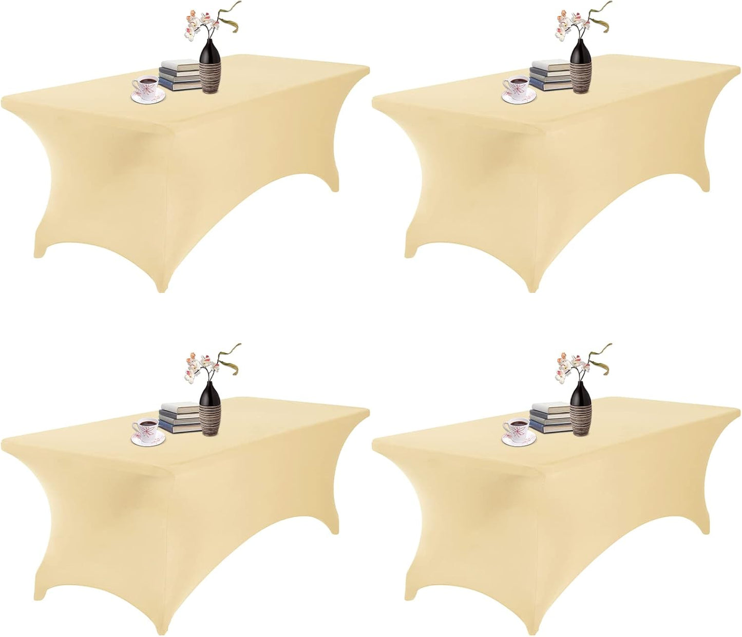 4Pack Spandex Waterproof Table Covers 8ft，Spandex 8ft Waterproof Table Cover for Party,Wedding, Banquet, and Events(Champagne)