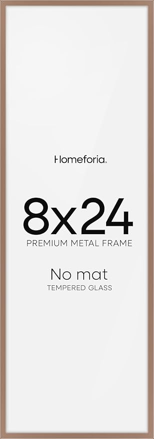 Homeforia 8x24 Panoramic Frame Mocha, High End Metal 8 x 24 Picture Frames without Mat, 24x8 Hanging Mocha Poster Frames for Wall, 8 by 24 inches Display Photo Frames, Tempered Glass, Wall Kit, Set of 1