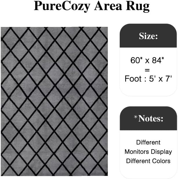 PureCozy 5x7 Checkered Rug for Living Room Grey and White Modern Soft Area Rug Fluffy Non-Slip Carpet for Bedroom Playroom Home Aesthetic Decor