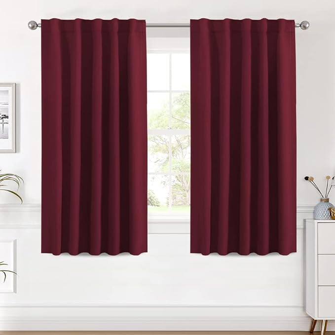 H.VERSAILTEX Christmas Blackout Curtains Thermal Insulated Window Treatment Panels Blackout Drapes for Living Room Back Tab/Rod Pocket Bedroom Draperies (2 Panels, Burgundy, 42 x 54 Inch)