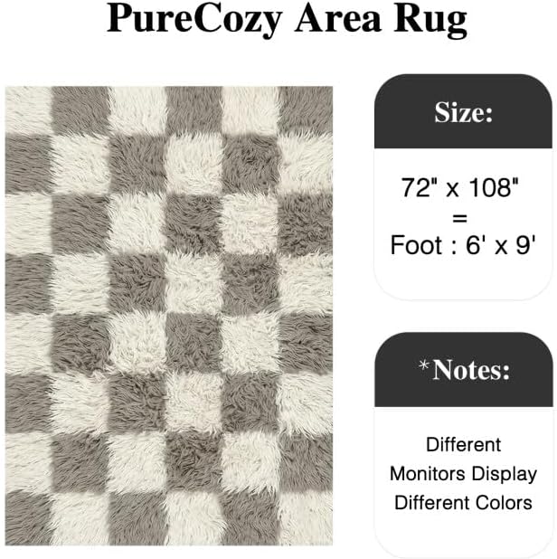 PureCozy Modern Rug 6x9 for Living Room, Grey Shag Rug Washable Non-Slip Large Area Rug Super Soft Indoor Fuzzy Carpet Fluffy Rugs for Bedroom Home Aesthetic Decor