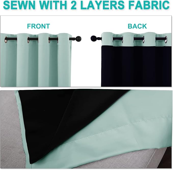 NICETOWN Aqua Blue 100% Blackout Curtain Set, Thermal Insulated & Energy Efficiency Window Draperies for Guest Room, Full Shading Panels for Shift Worker and Light Sleepers, 37W x 50L, 2 PCs
