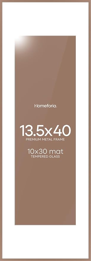 Homeforia 13.5x40 Panoramic Frame Mocha, High End Metal 13.5x40 Picture Frames with Mat 10x30 Photo, 13.5 x 40 Poster Frames Matted to 10 by 30 Print, 40x13.5 Frames, Tempered Glass, Wall Kit, Set of 2