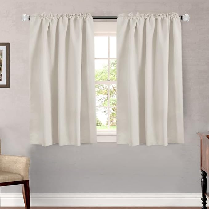 H.VERSAILTEX Light Reducing Curtains Thermal Insulated Window Treatment Panels Room Darkening Privacy Assured Drapes for Living Room Back Tab/Rod Pocket Bedroom Drapes 2 Panels, Ivory - 52 x 45 Inch
