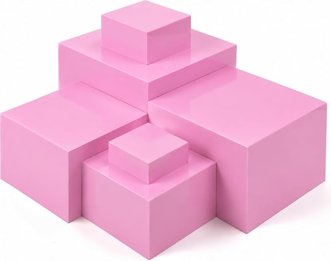 Geelin 6 Pack Acrylic Risers for Display Acrylic Cube Boxes Risers Display Stands with Hollow Bottoms Decorative Stand for Jewelry Candy Table Decor 6 Sizes(Pink,3 to 8 Inch,Square)