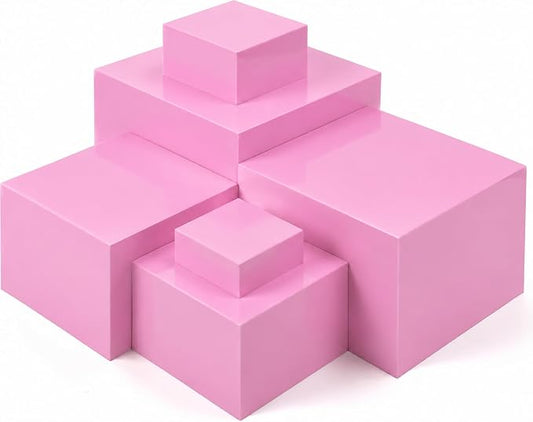Geelin 6 Pack Acrylic Risers for Display Acrylic Cube Boxes Risers Display Stands with Hollow Bottoms Decorative Stand for Jewelry Candy Table Decor 6 Sizes(Pink,3 to 8 Inch,Square)