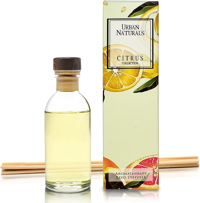 Urban Naturals Reed Diffuser Set, Grapefruit - Bathroom Shelf Décor | Bergamot Essential Oils & Tart Greens, Made in the USA