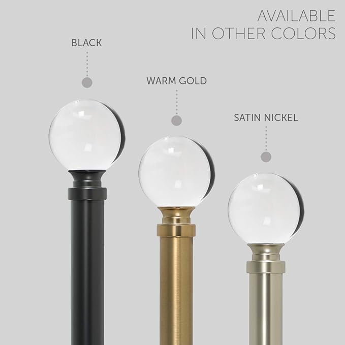 Ivilon Drapery Treatment Window Curtain Rod - Acrylic Ball 1 inch Pole 72 to 144 Inch. Satin Nickel