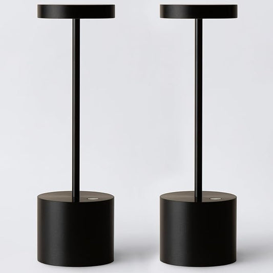 2-Pack Cordless Rechargeable Table Lamps, 3 Color Temperatures and Stepless Dimmable, IP54 Waterproof Portable Battery Operated LED Lights for Outdoor Patio Bedside Restaurant, Black