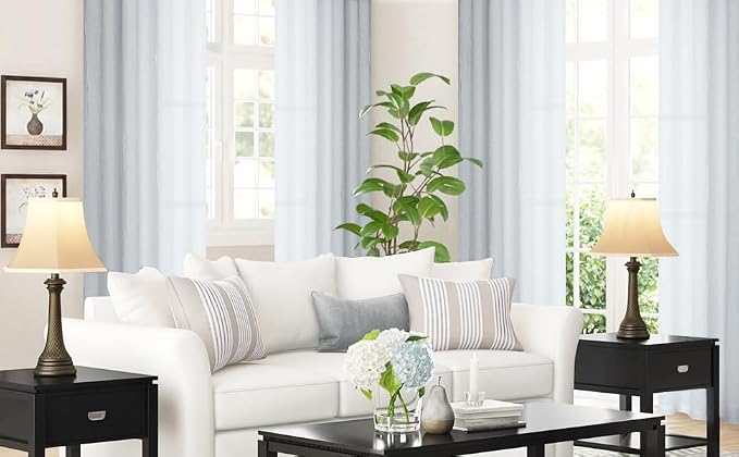 Purainbow Grey Ombre Sheer Curtains for Living Room Chiffon Crinkle Semi Sheer Curtain Panels for Bedroom Decor, Light Filtering Gradient Window Treatments with Grommet Top, 2 Panels, 52" Wx95 L