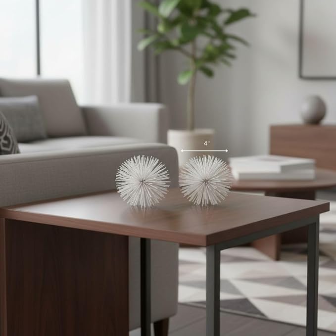 Modern Day Accents 5487 Erizo Urchin X-Small White Sphere Set of 2, 4" D