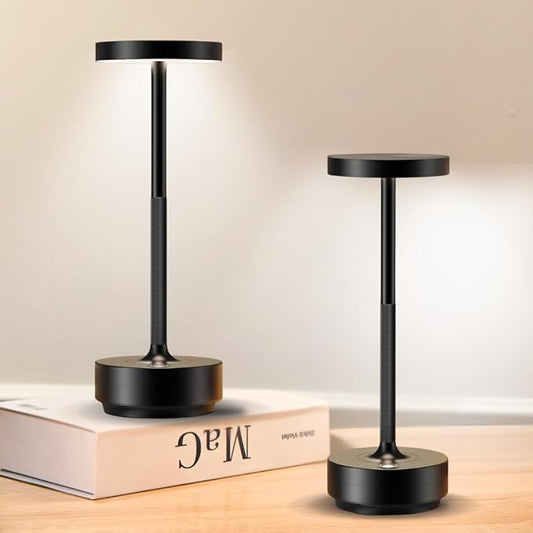 2-Pack Cordless Table Lamp Rechargeable, 5000mAh Battery Operated LED, Touch 3-Color Stepless Dimming, IP54 Waterproof Wireless Lamp for Bedroom Dining Restaurant Patio Outdoor – Black